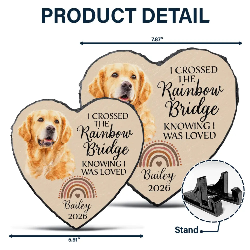 Custom Photo Realistic Watercolor Art I Crossed The Rainbow Bridge Knowing I Was Loved - Personalized Heart Memorial Garden Stone