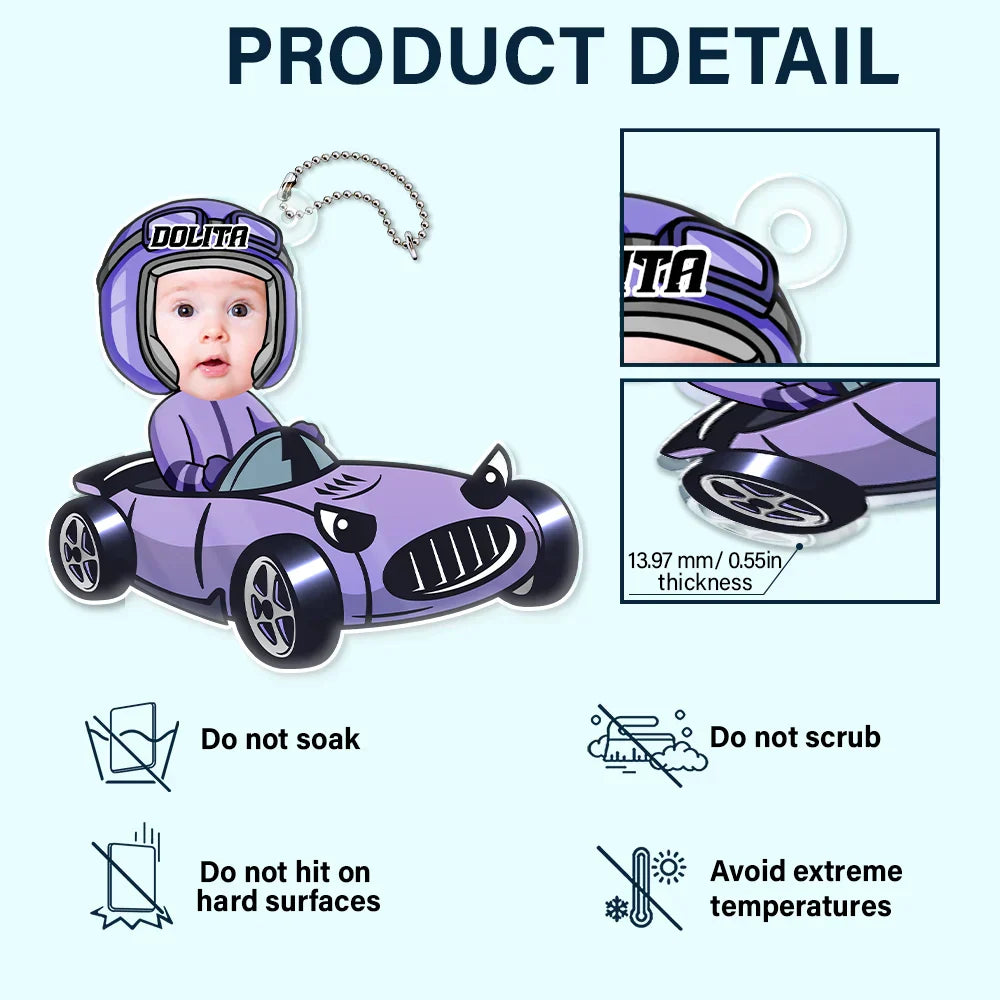 Custom Photo Racing Kid Toy Car Cute Racer - Personalized Acrylic Car Hanger