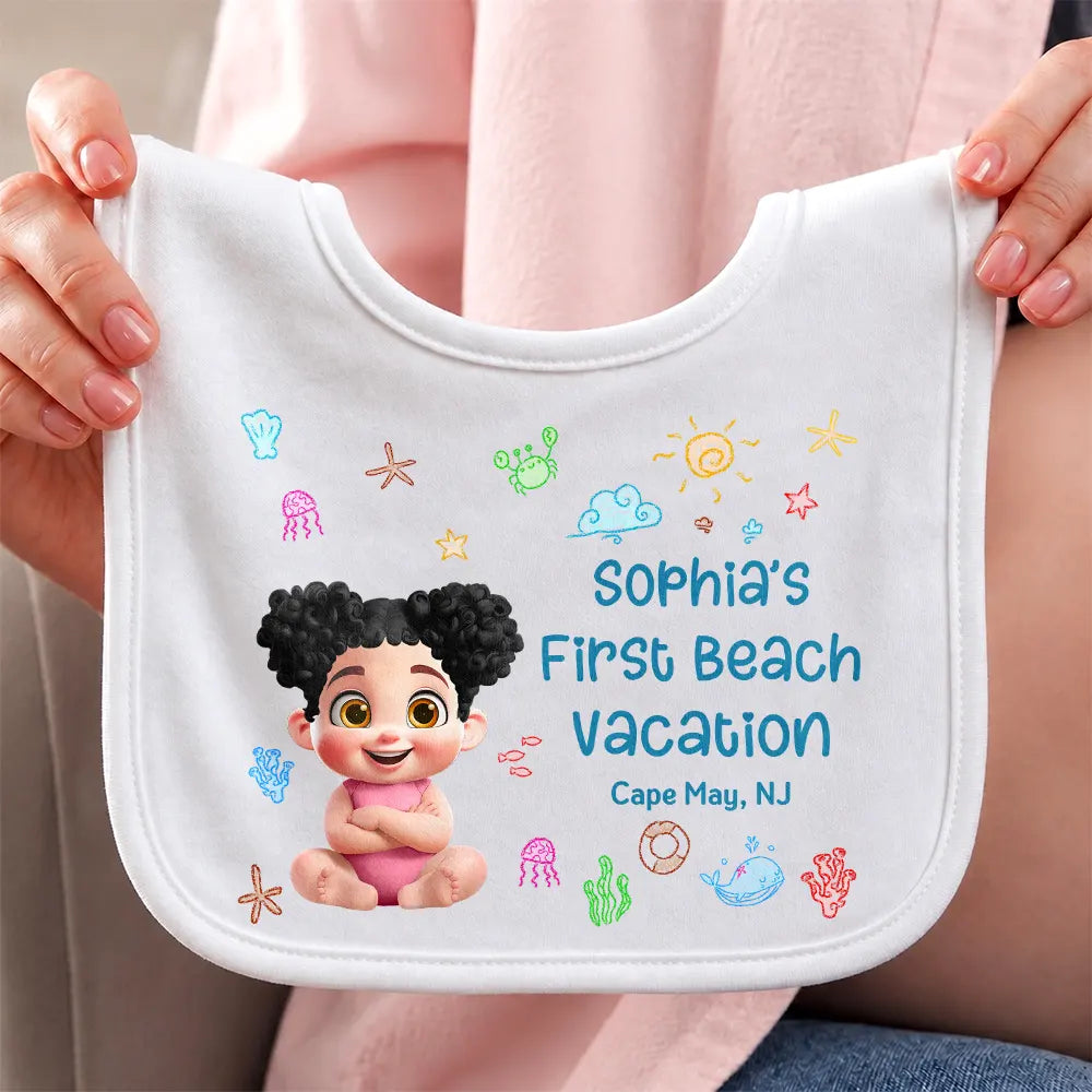 Baby First Beach Summer Vacation - Personalized Baby Bib