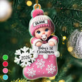 Baby First Christmas, Christmas Stocking - Personalized Custom Shaped Acrylic Ornament