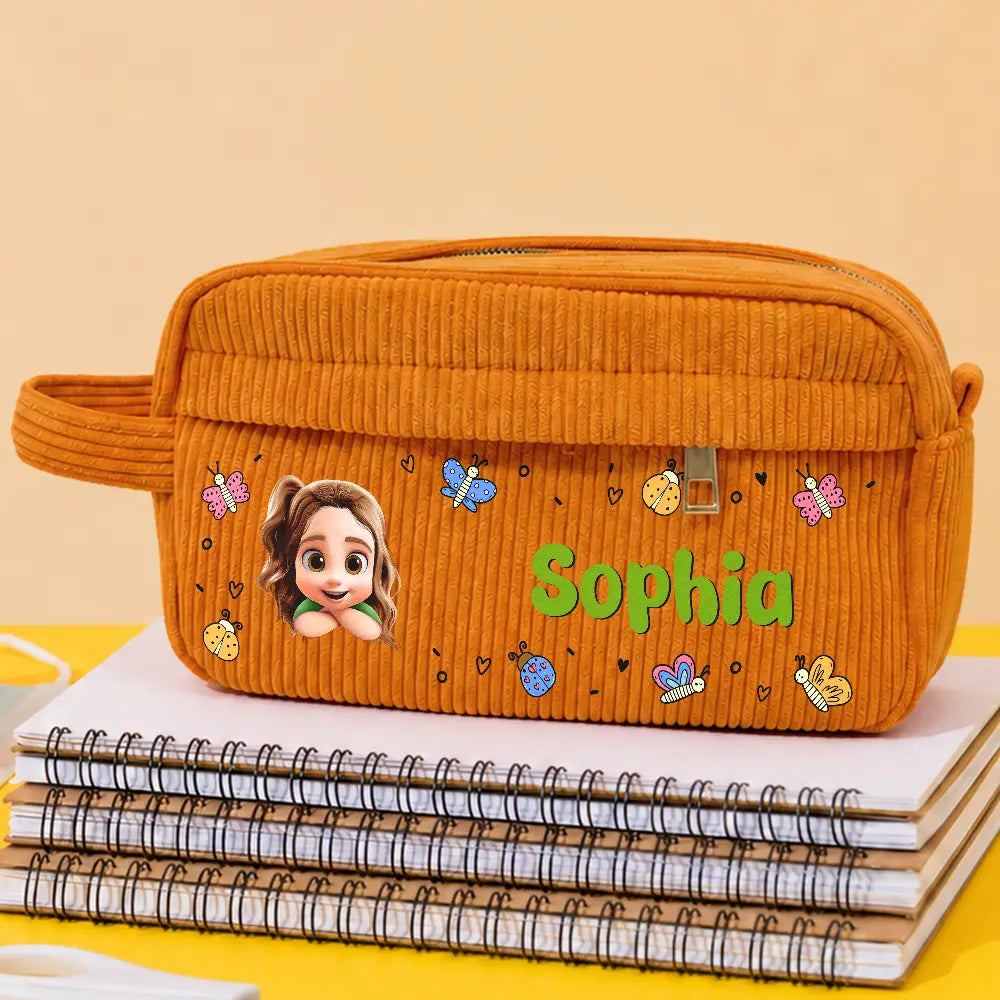 Back To School Kid's Name - Personalized Corduroy Pencil Case