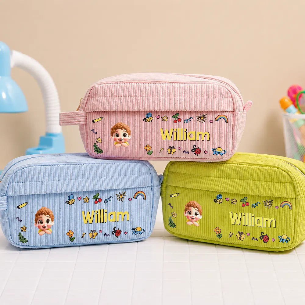 Back To School Kid's Name - Personalized Corduroy Pencil Case