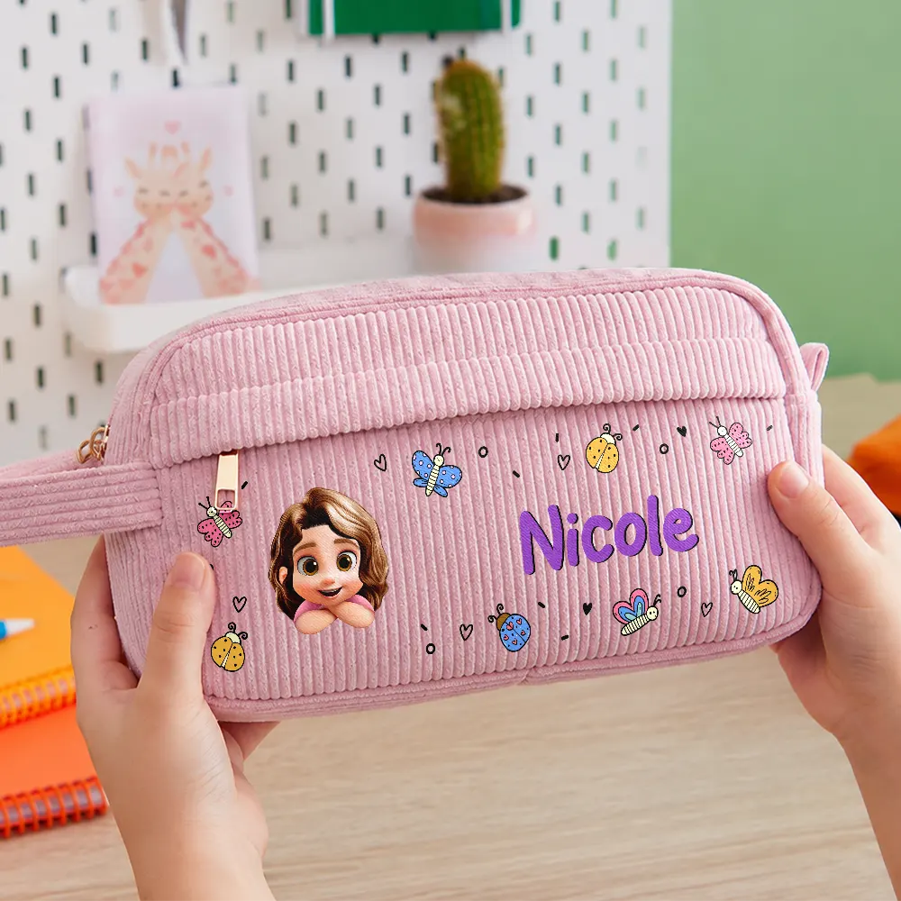 Back To School Kid's Name - Personalized Corduroy Pencil Case
