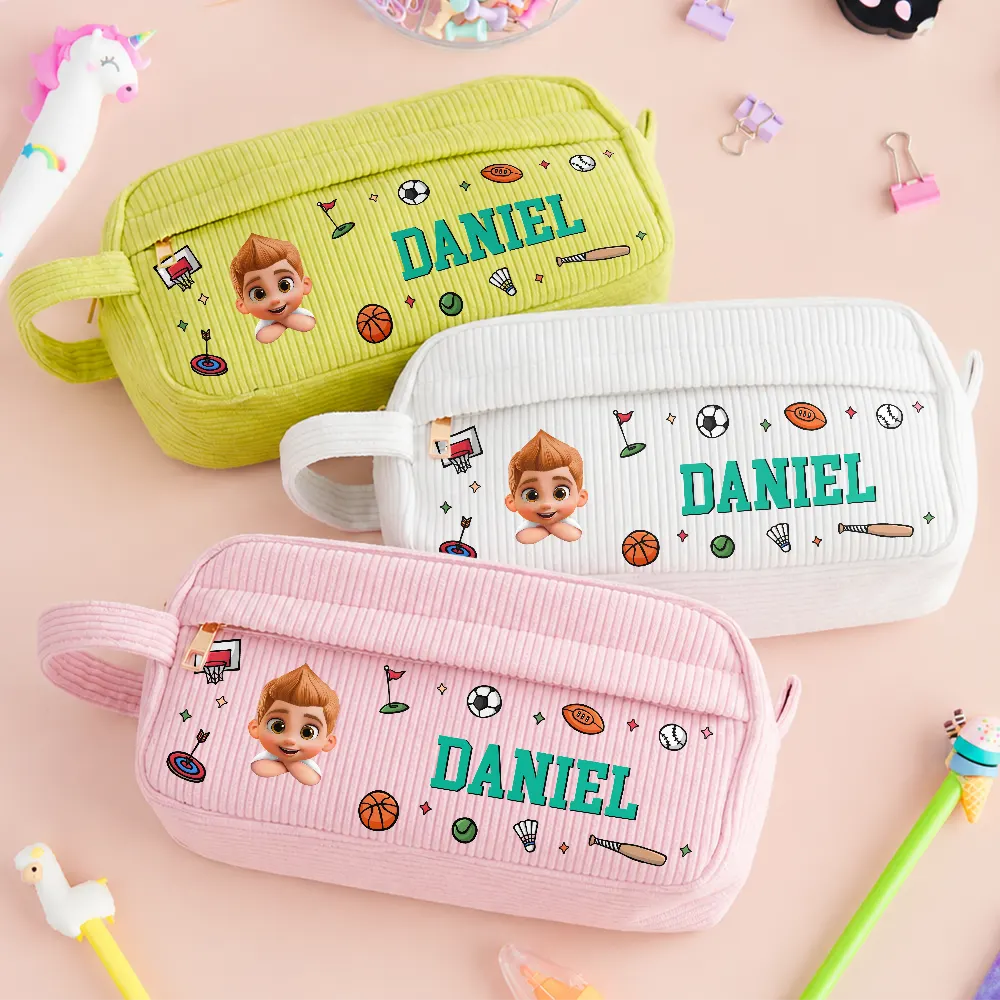 Back To School Kid's Name - Personalized Corduroy Pencil Case