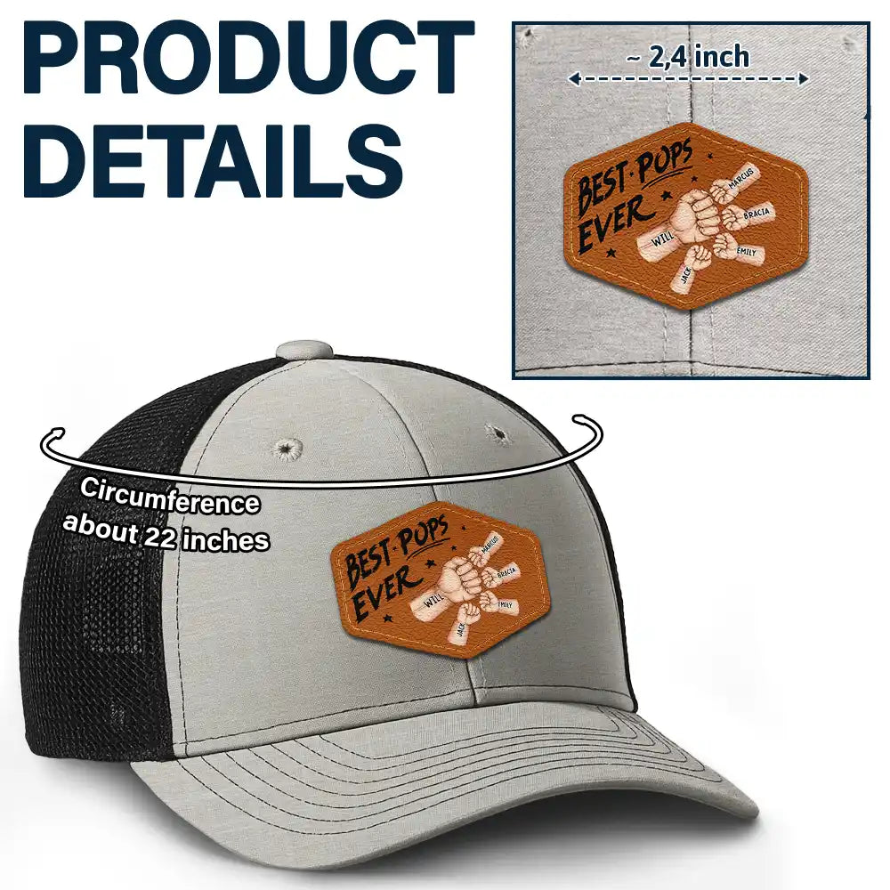 Best Dad Grandpa Papa Ever Fist Bump - Personalized Leather Patch Hat