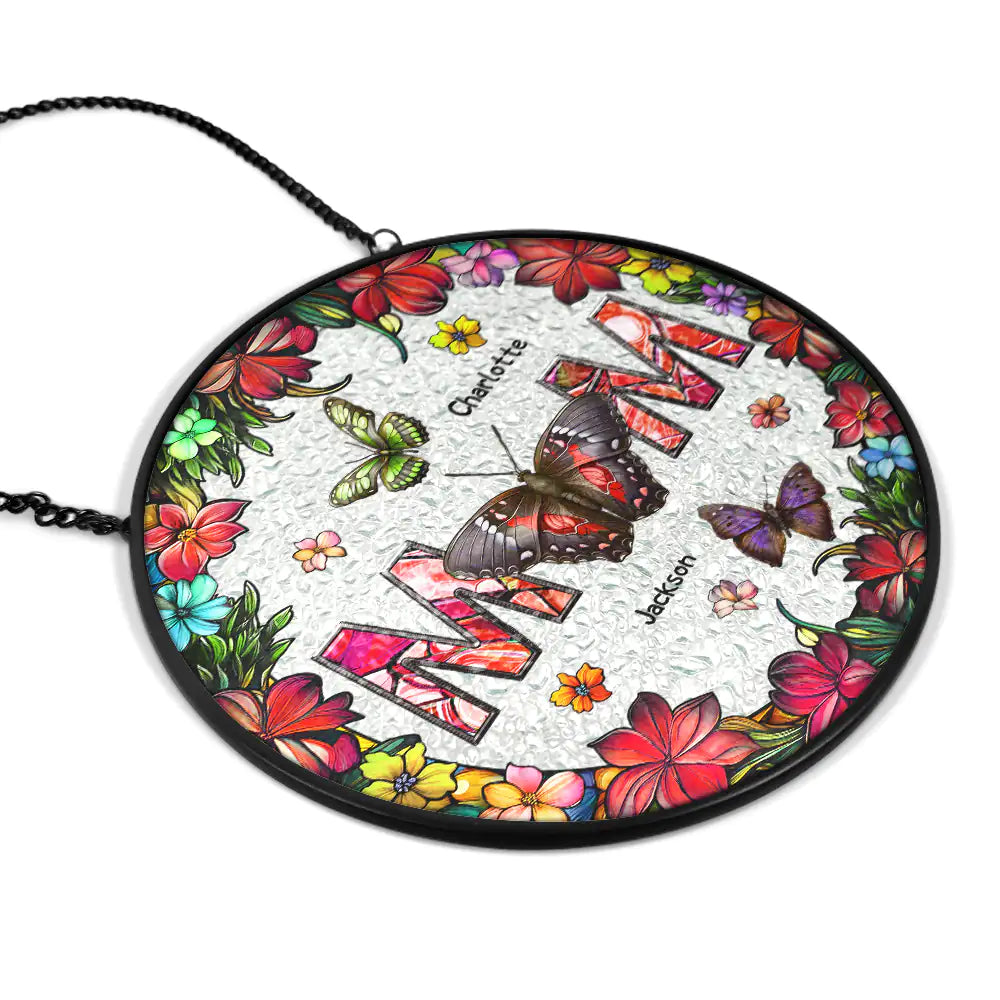 Birth Butterfly We Love You Mom - Personalized Stained Glass Window Hanging Suncatcher