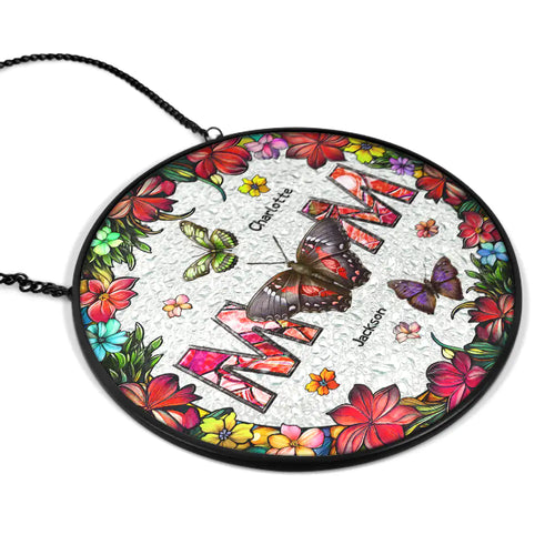 Birth Butterfly We Love You Mom - Personalized Stained Glass Window Hanging Suncatcher