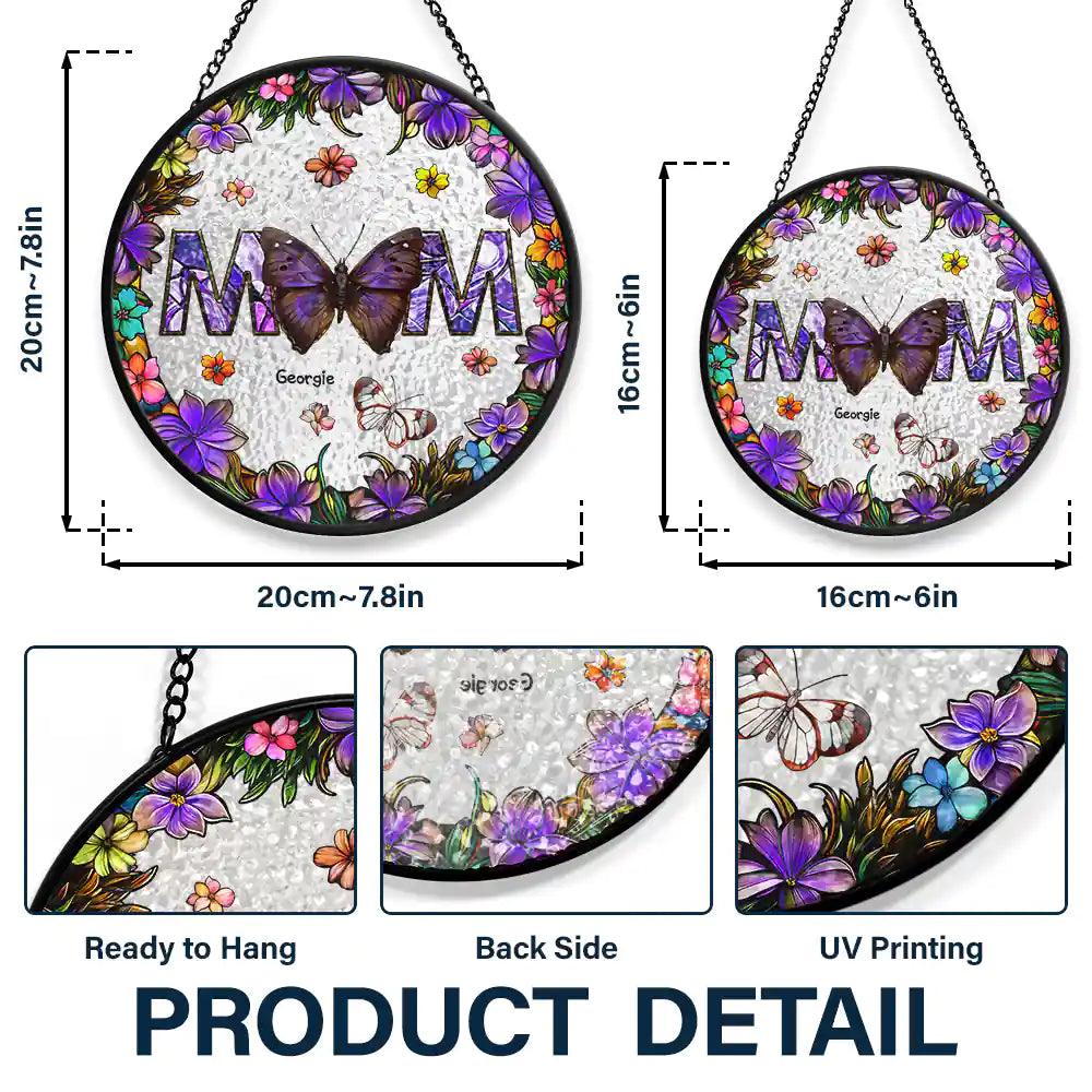 Birth Butterfly We Love You Mom - Personalized Stained Glass Window Hanging Suncatcher