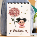Birth Flower Cartoon Character For Kids, Sisters, Besties - Personalized Sketchbook