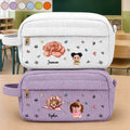 Birth Flower Custom Name Cartoon Character - Personalized Corduroy Pencil Case