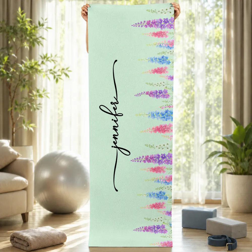 Birth Flower With Name - Personalized Yoga Mat