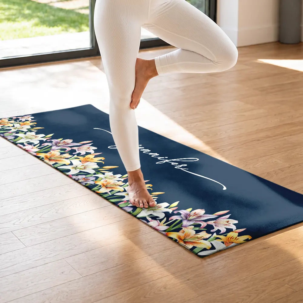 Birth Flower With Name - Personalized Yoga Mat