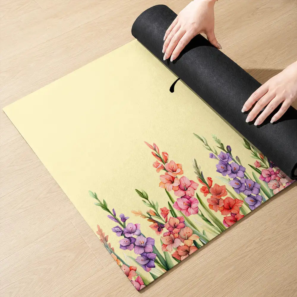 Birth Flower With Name - Personalized Yoga Mat