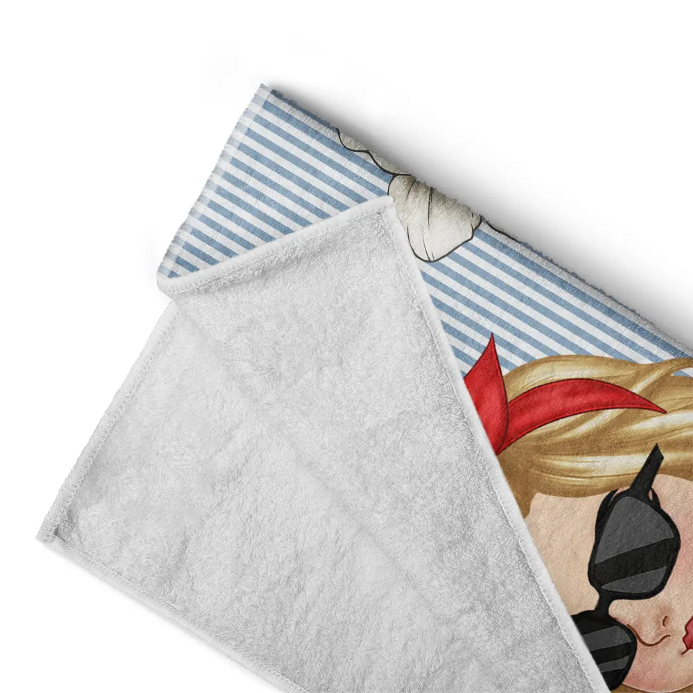 Birth Month Flower Turban Woman Stripe Pattern - Personalized Beach Towel