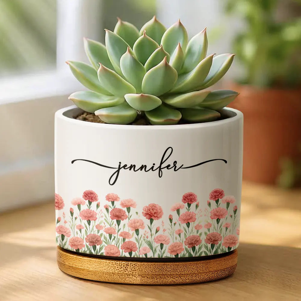 Birth Month Flower Watercolor Blooming In Love - Personalized Plant Pot