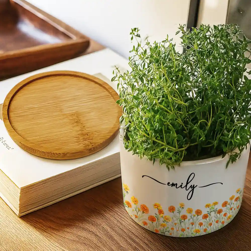 Birth Month Flower Watercolor Blooming In Love - Personalized Plant Pot