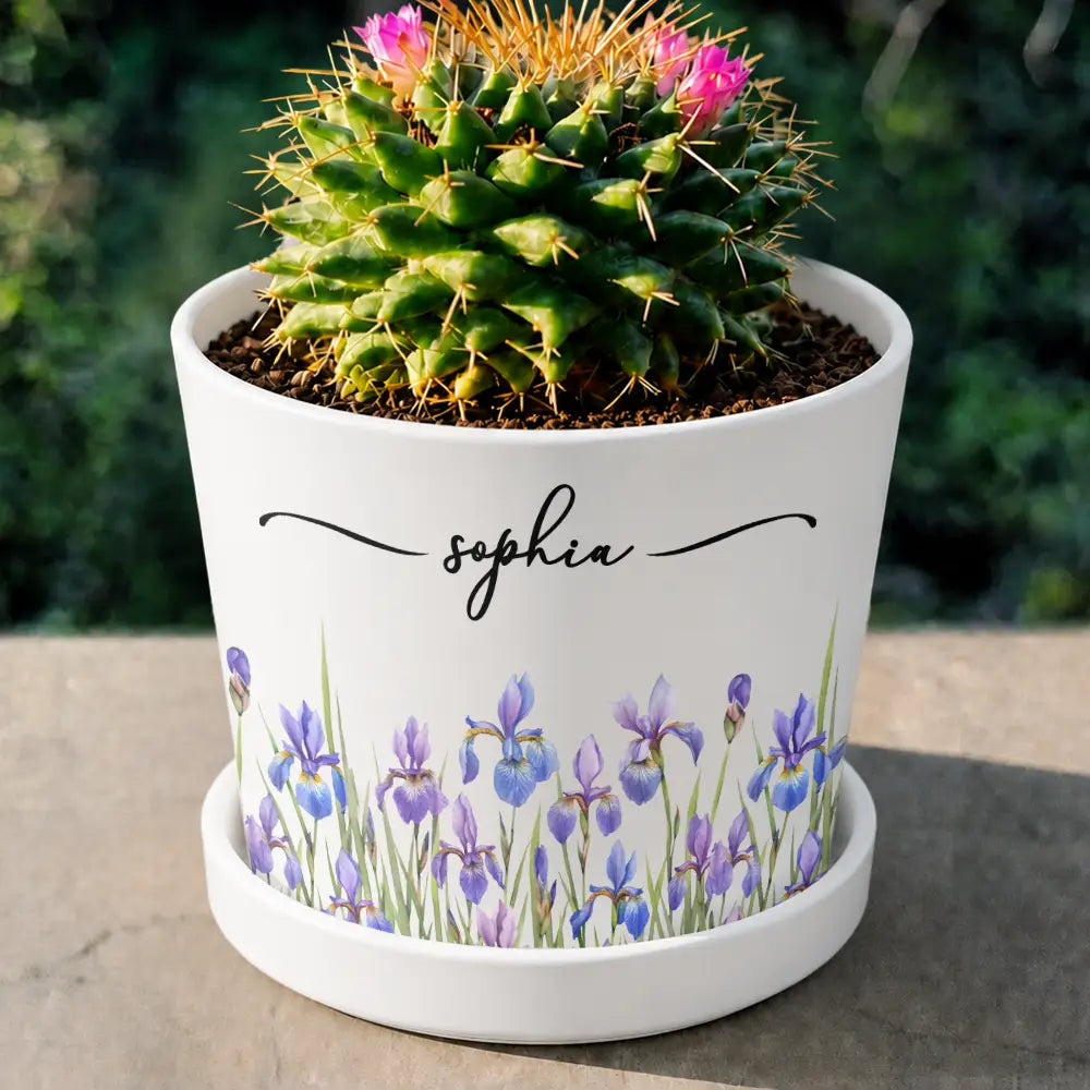Birth Month Flower Watercolor Blooming In Love - Personalized Plant Pot