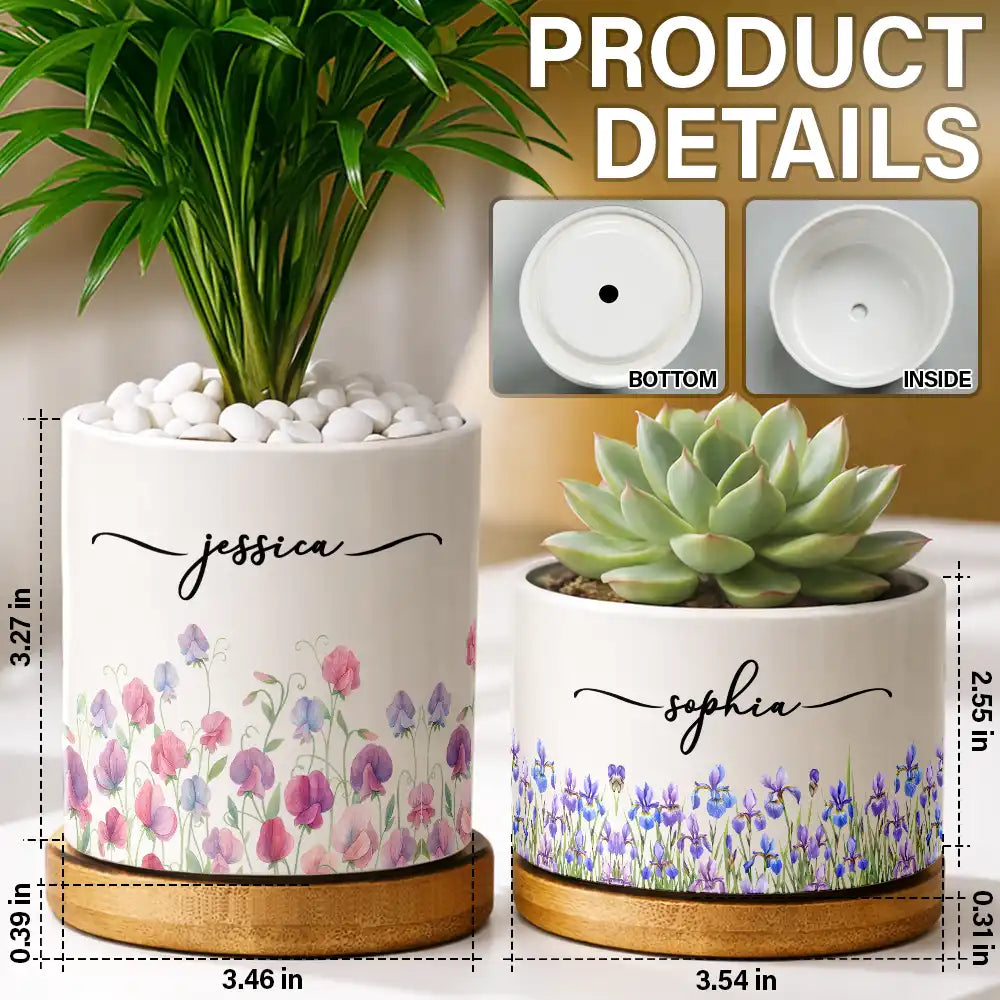Birth Month Flower Watercolor Blooming In Love - Personalized Plant Pot