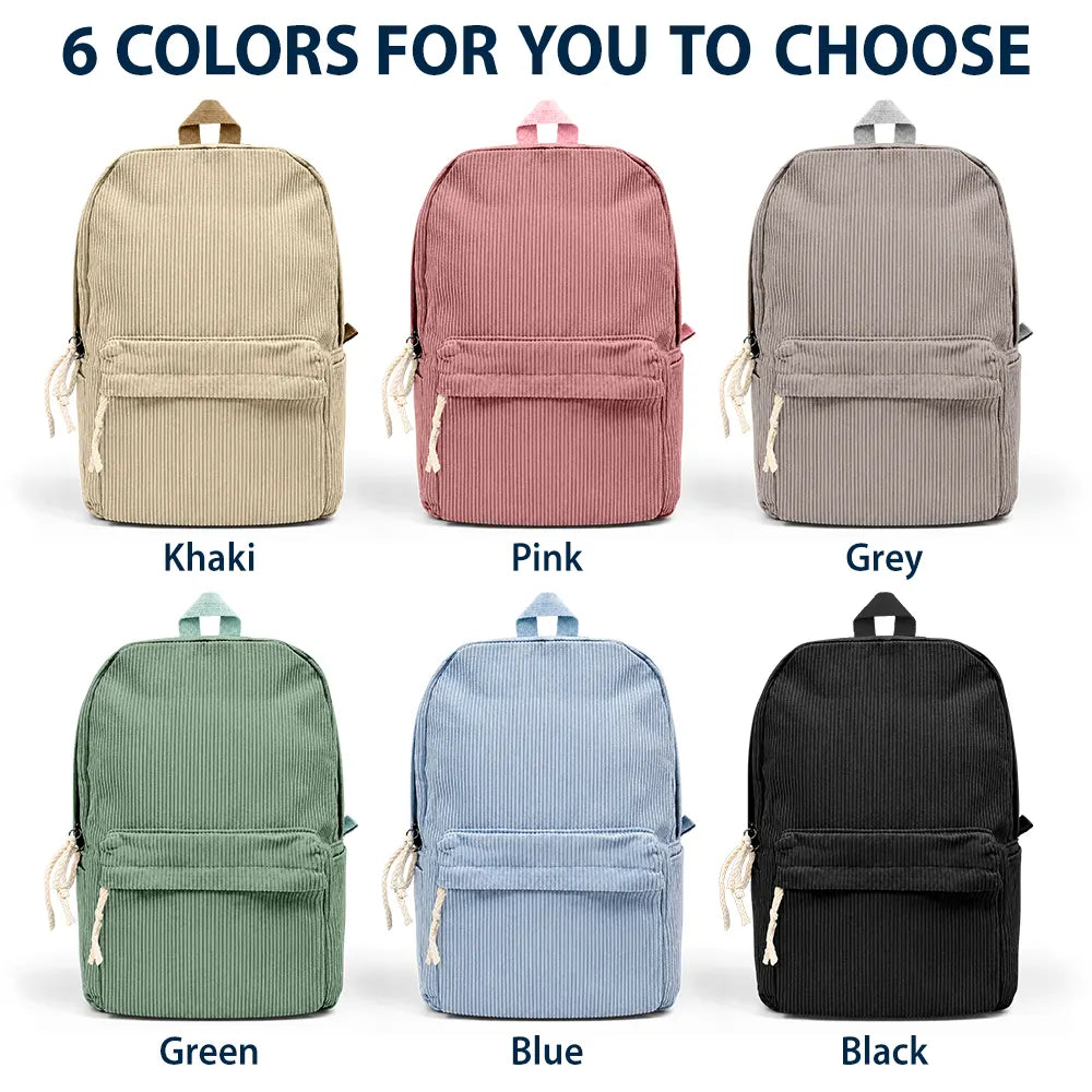 Faux Embroidery Effect Chenille Animal & Alphabet Letters - Personalized Corduroy Backpack