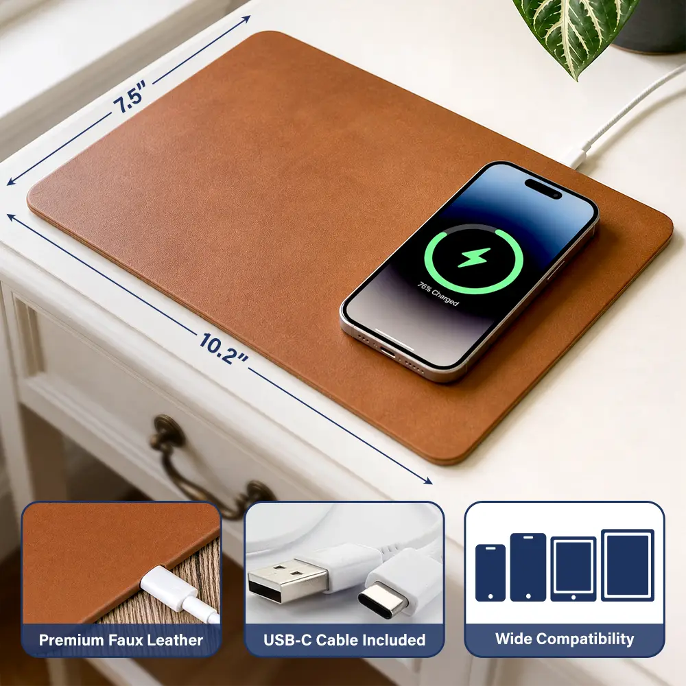 Custom Photo Pencil Sketch Best Dad Ever - Personalized Leather Charging Mat