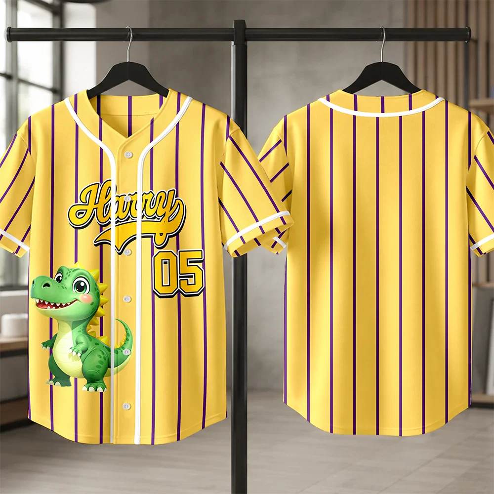 Cartoon Dinosaur Vehicles For Kids - Personalized Baseball Jersey Shirt