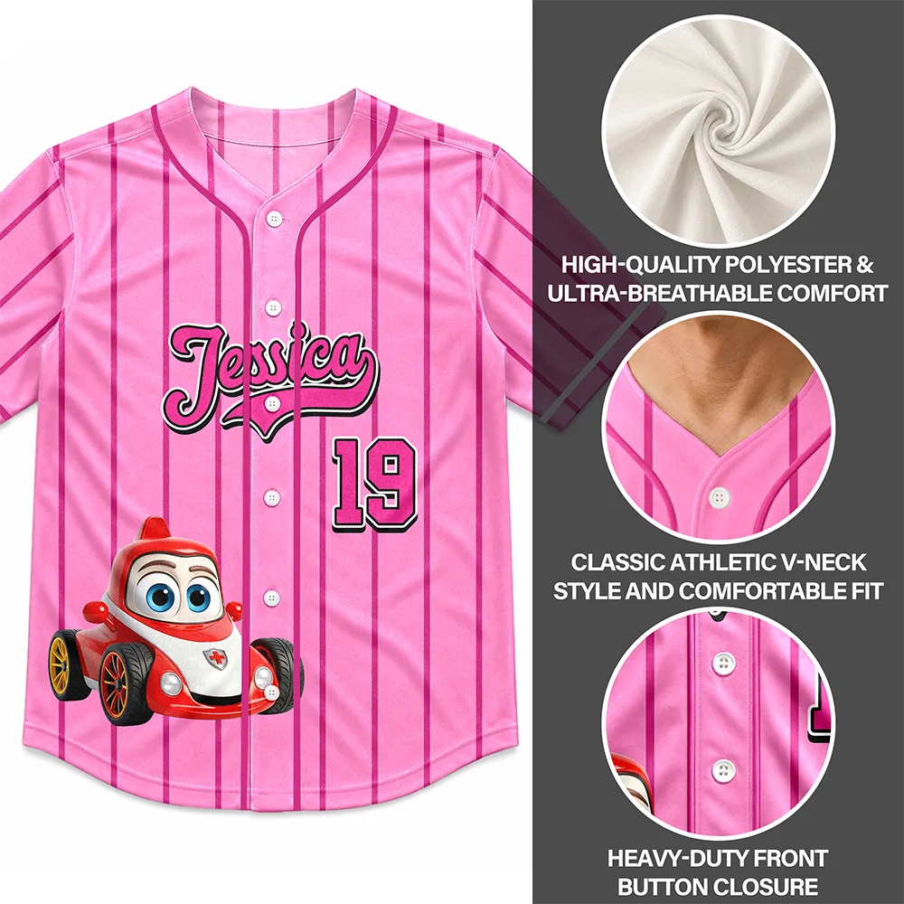 Cartoon Dinosaur Vehicles For Kids - Personalized Baseball Jersey Shirt
