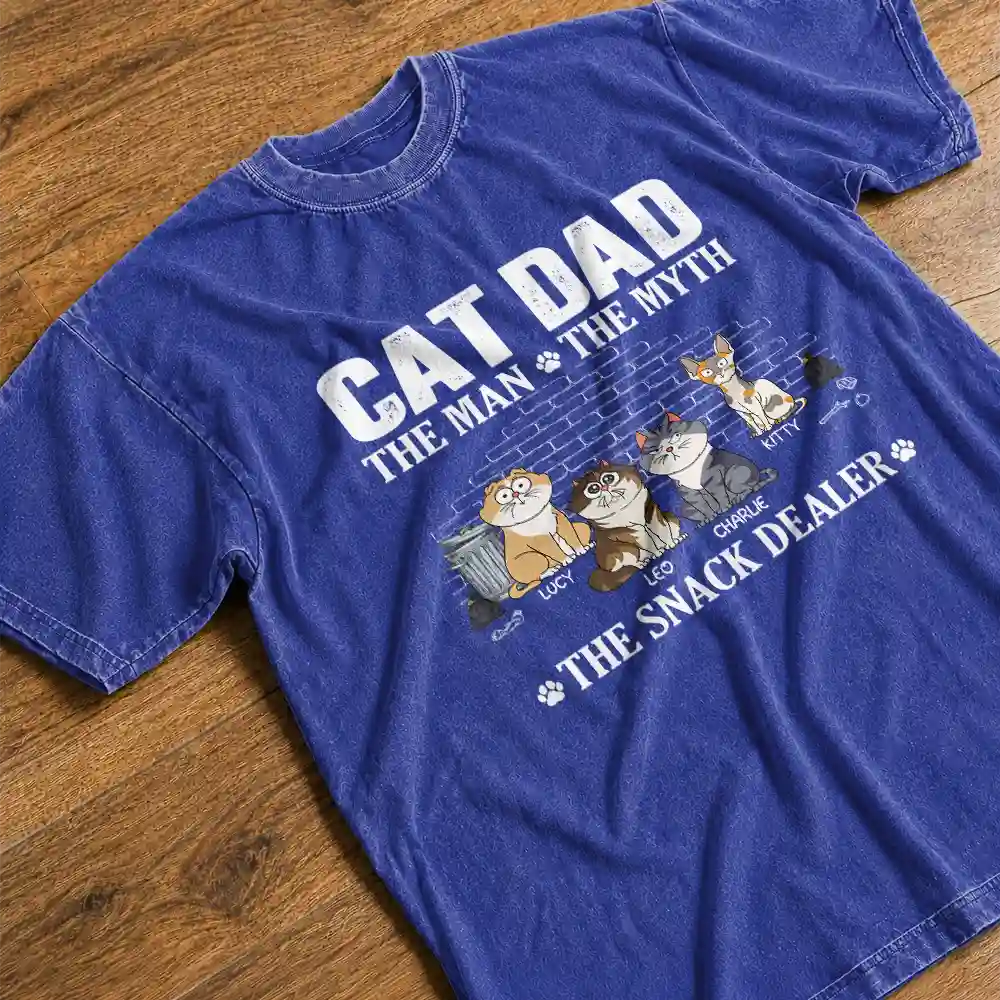 Cat Dad The Man The Myth The Snack Dealer - Personalized Vintage Washed T Shirt