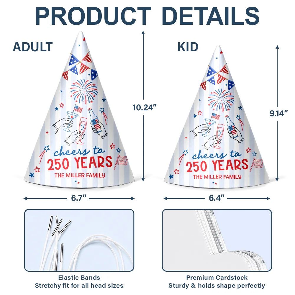 Cheers To 250 Years Anniversary - Personalized Party Hats