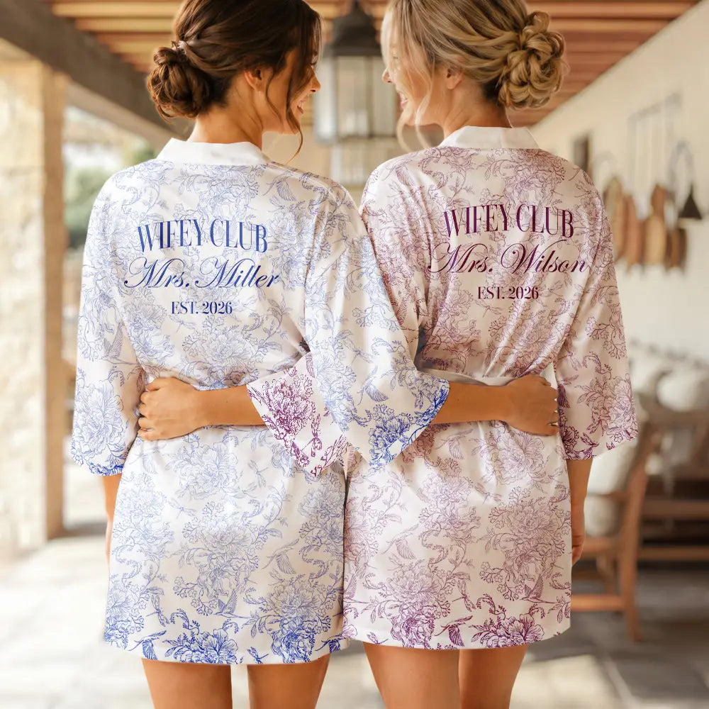 Chinoiserie Toile Wifey - Personalized Satin Robe