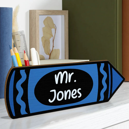 Colorful Crayons With Name - Personalized Wooden Pen Pencil Holder
