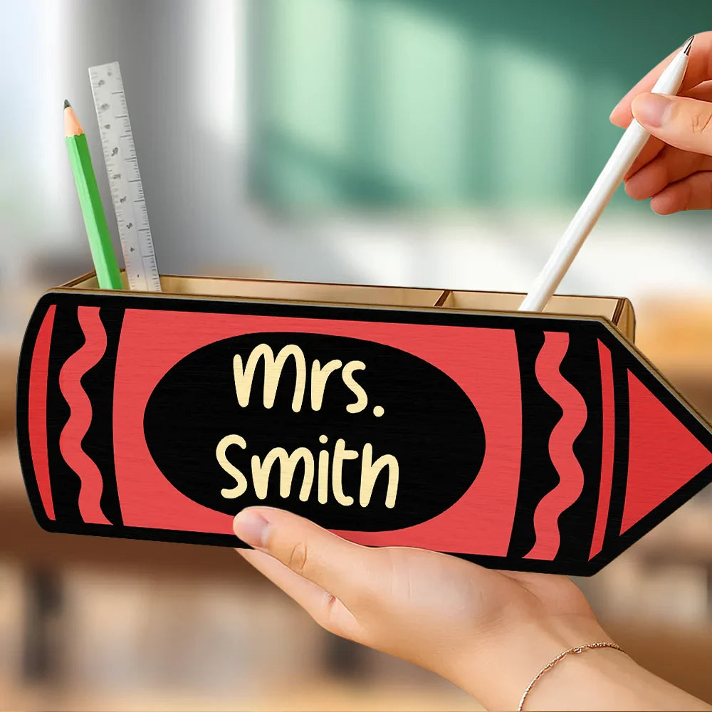 Colorful Crayons With Name - Personalized Wooden Pen Pencil Holder