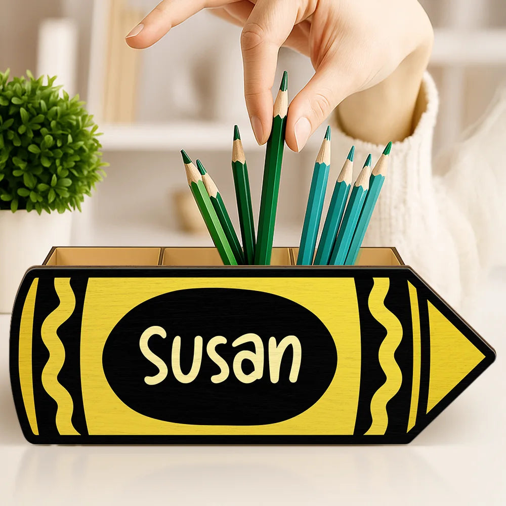Colorful Crayons With Name - Personalized Wooden Pen Pencil Holder