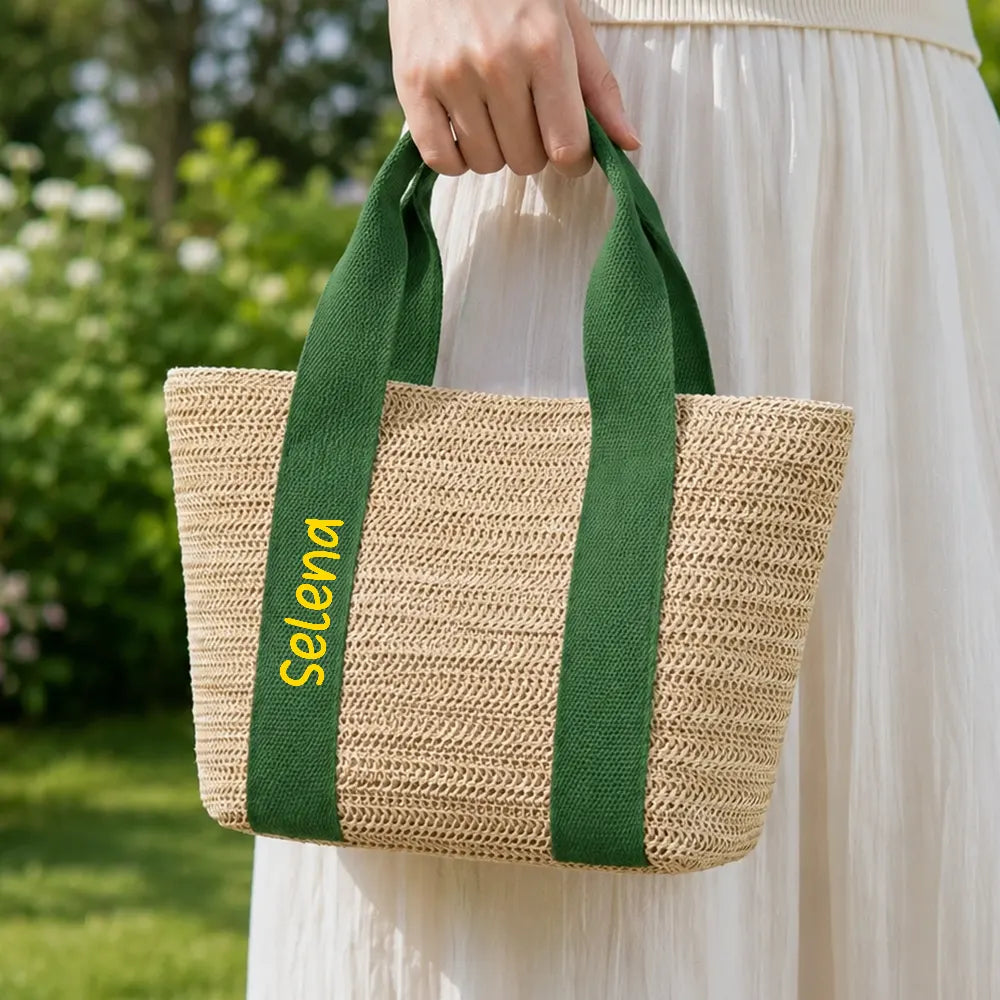 Colorful Name In Style - Personalized Straw Beach Bag