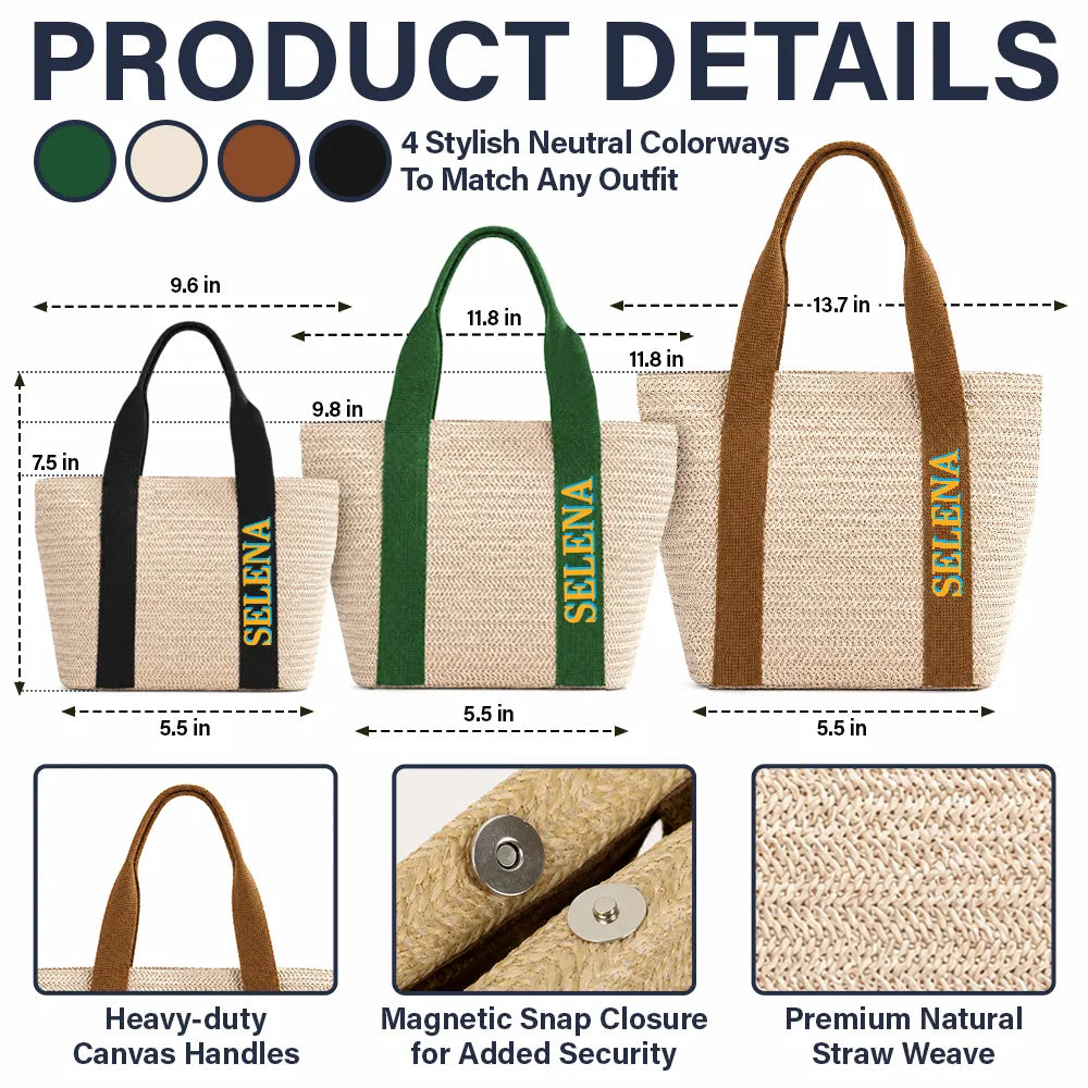 Colorful Name In Style - Personalized Straw Beach Bag