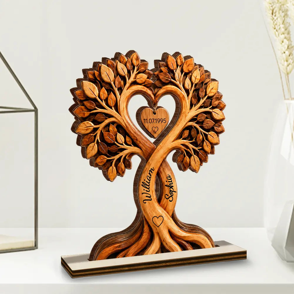 Couple Heart Tree - Personalized Custom Shaped Wooden Plaque