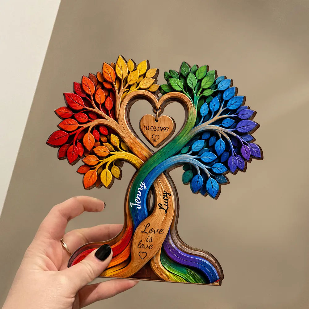 Couple Heart Tree - Personalized Custom Shaped Wooden Plaque