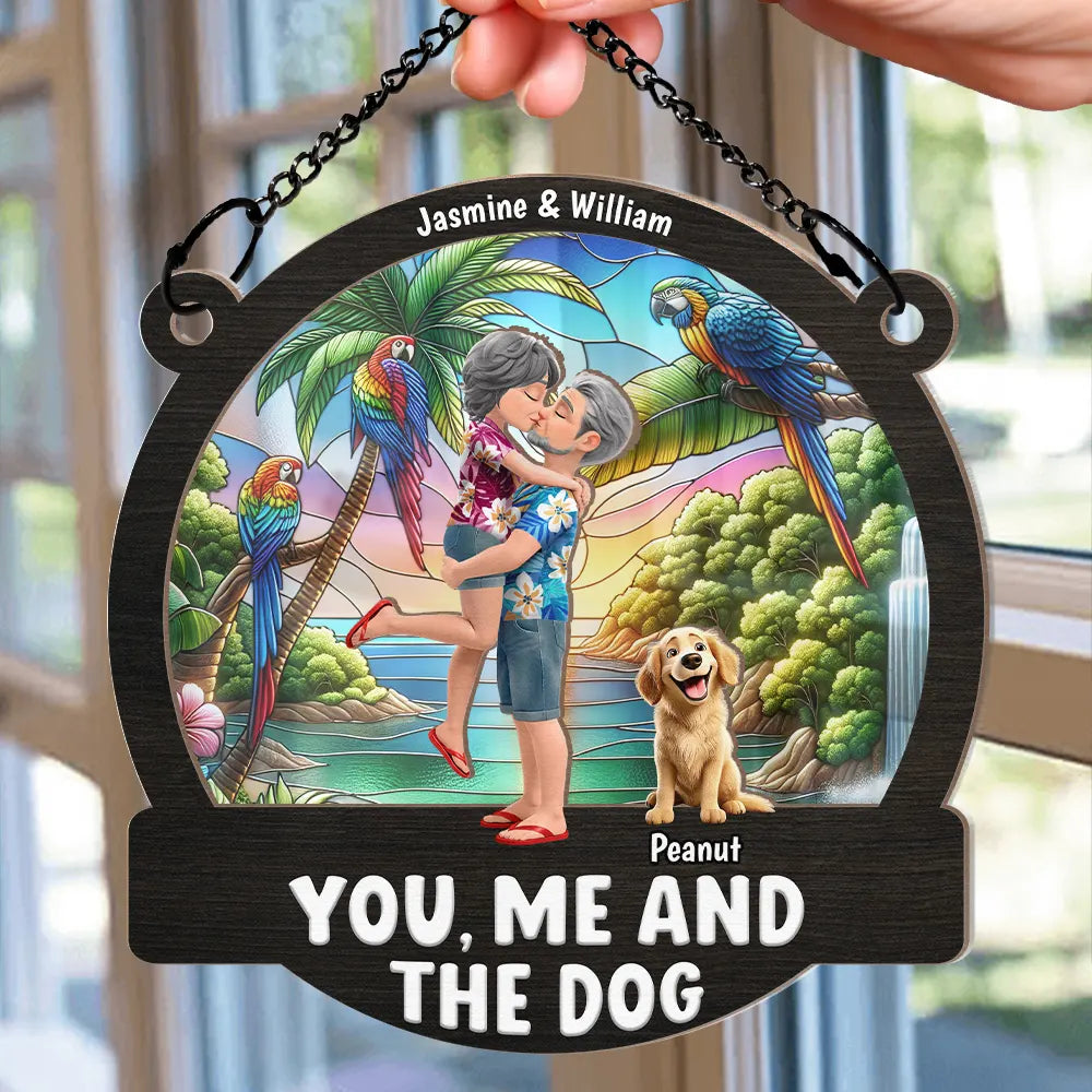 Couple Hugging You & Me And The Dogs - Personalized Window Hanging Suncatcher Ornament