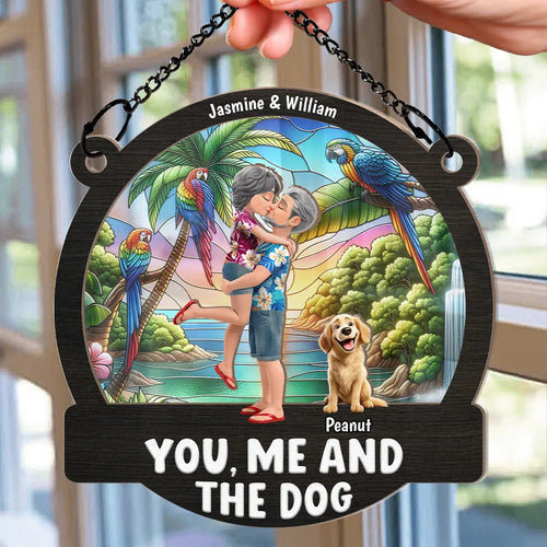 Couple Hugging You & Me And The Dogs - Personalized Window Hanging Suncatcher Ornament