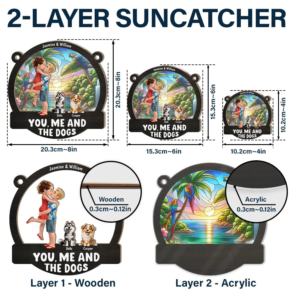 Couple Hugging You & Me And The Dogs - Personalized Window Hanging Suncatcher Ornament