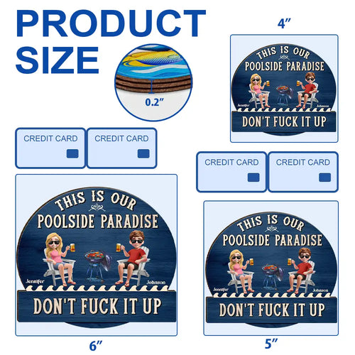 Couple Patio Poolside This Is Our Happy Place - Personalized Custom Shaped Wood Sign