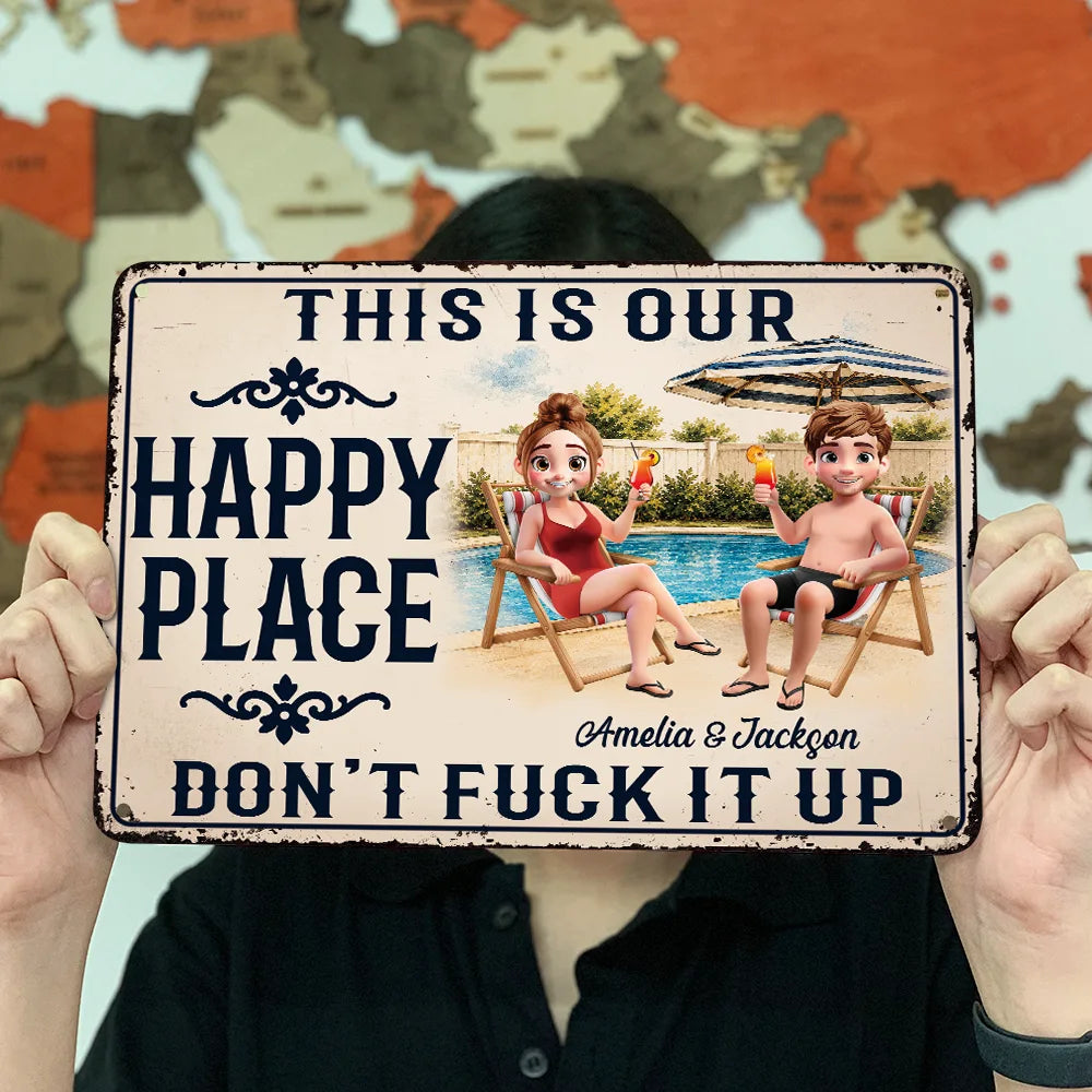 Couple Summer This Is Our Happy Place - Personalized Classic Metal Signs