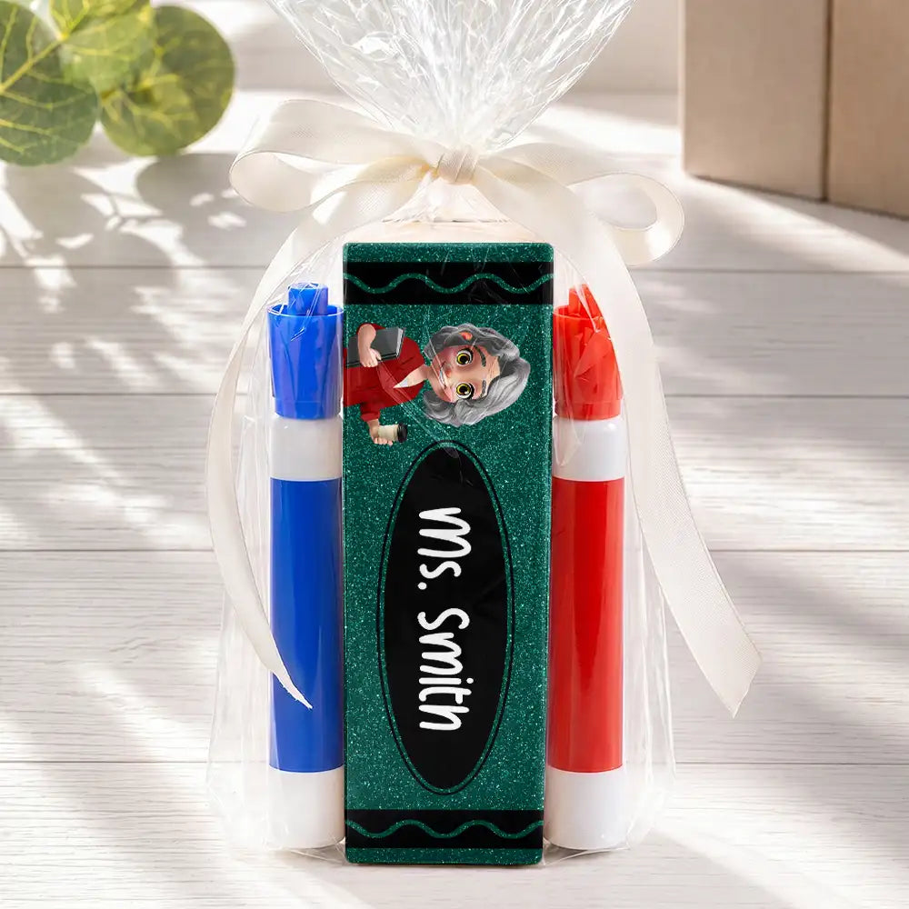 Crayon Name Teacher Glitter Effect - Personalized Whiteboard Eraser & Marker Set