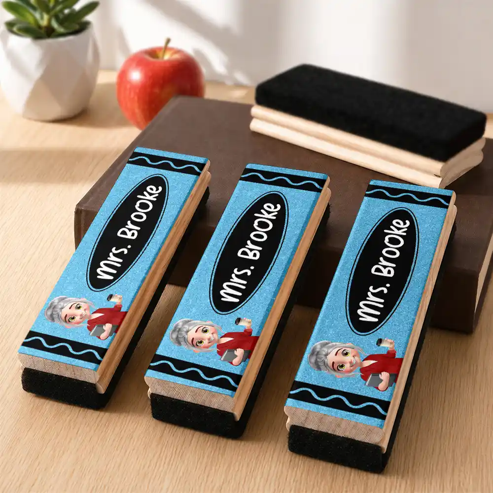 Crayon Name Teacher Glitter Effect - Personalized Whiteboard Eraser & Marker Set
