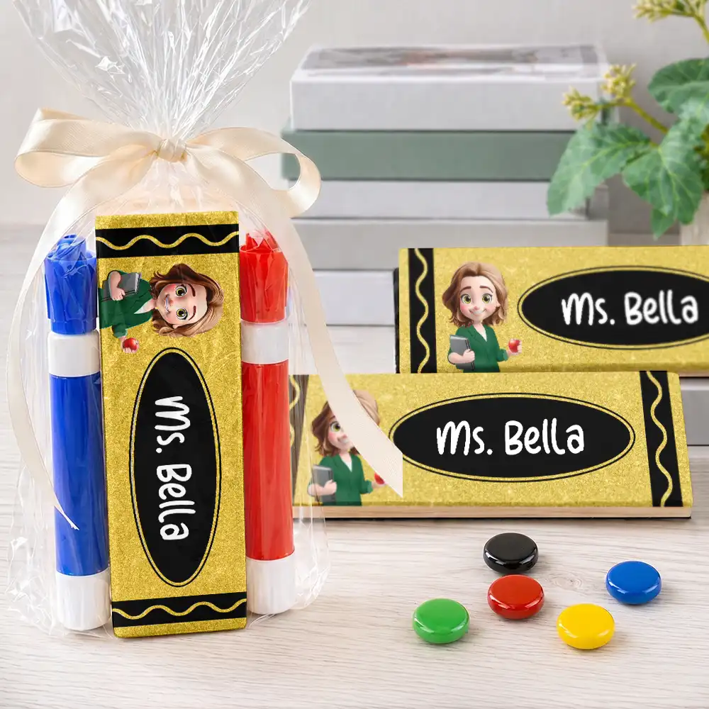 Crayon Name Teacher Glitter Effect - Personalized Whiteboard Eraser & Marker Set
