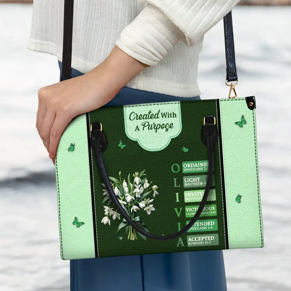 Created With A Purpose Birth Month Flower - Personalized Leather Bag
