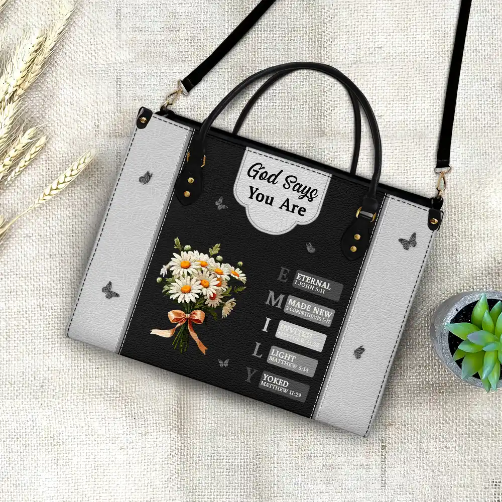 Created With A Purpose Birth Month Flower - Personalized Leather Bag