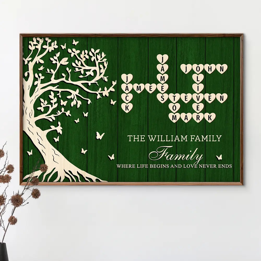 Crossword Tree Of Life Family Is Where The Heart Is - Personalized Poster