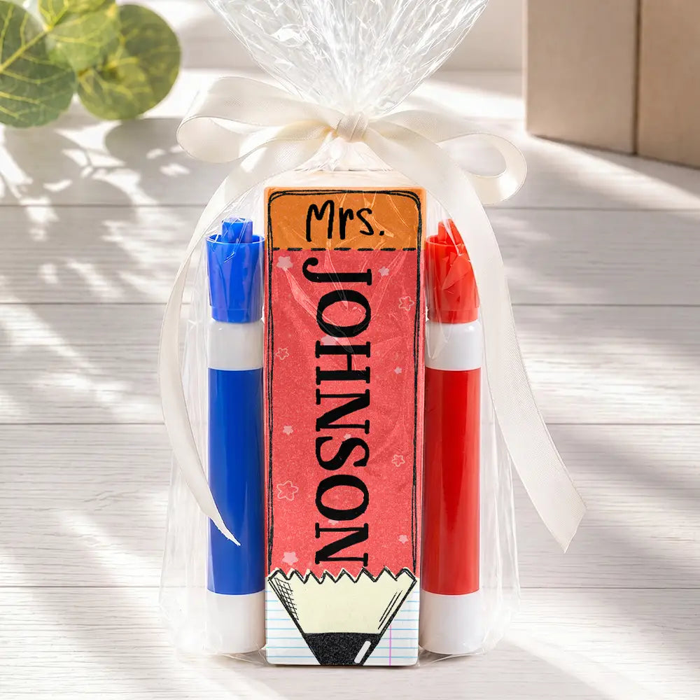Custom Colorful Pencil Teacher's Name - Personalized Whiteboard Eraser & Marker Set