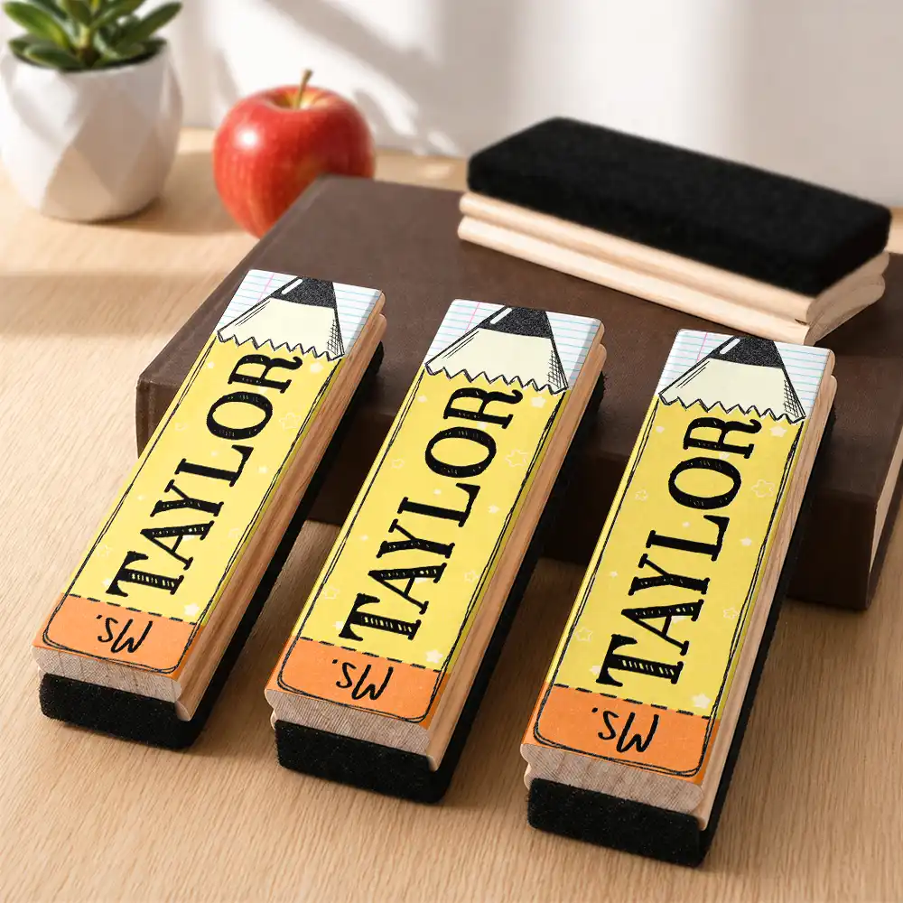 Custom Colorful Pencil Teacher's Name - Personalized Whiteboard Eraser & Marker Set