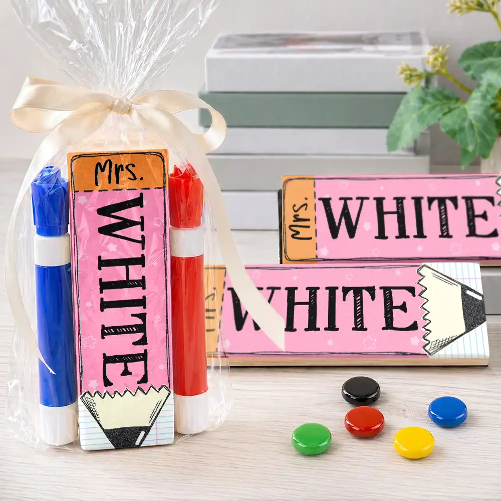 Custom Colorful Pencil Teacher's Name - Personalized Whiteboard Eraser & Marker Set